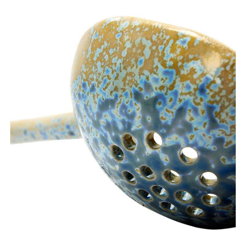 Madam Stoltz-collectie Aardewerk serveerlepel mosterd blauw gebroken wit