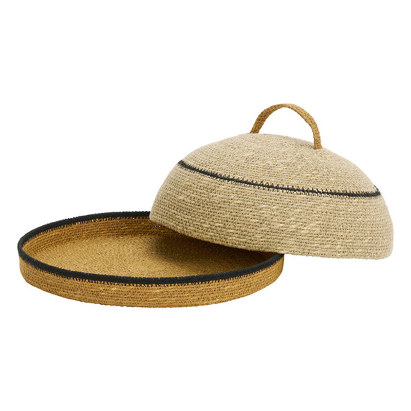 Madam Stoltz-collectie Zeegras voedseldeksel geel naturel zwart