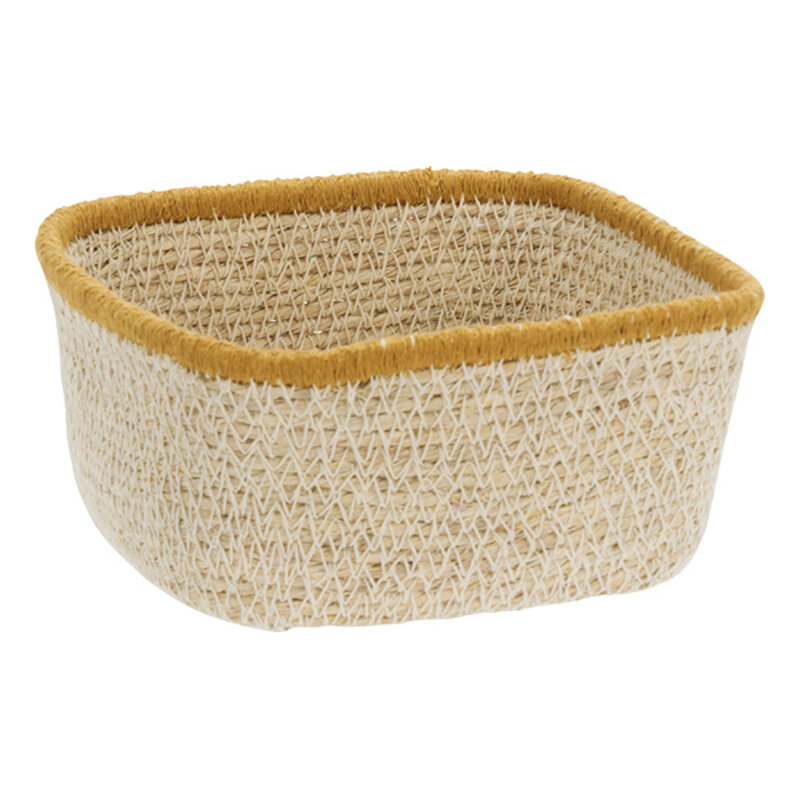 Madam Stoltz-collectie Small square seagrass basket White, yellow