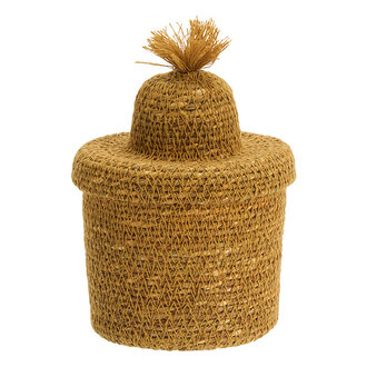 Madam Stoltz Seagrass basket w/ lid Yellow