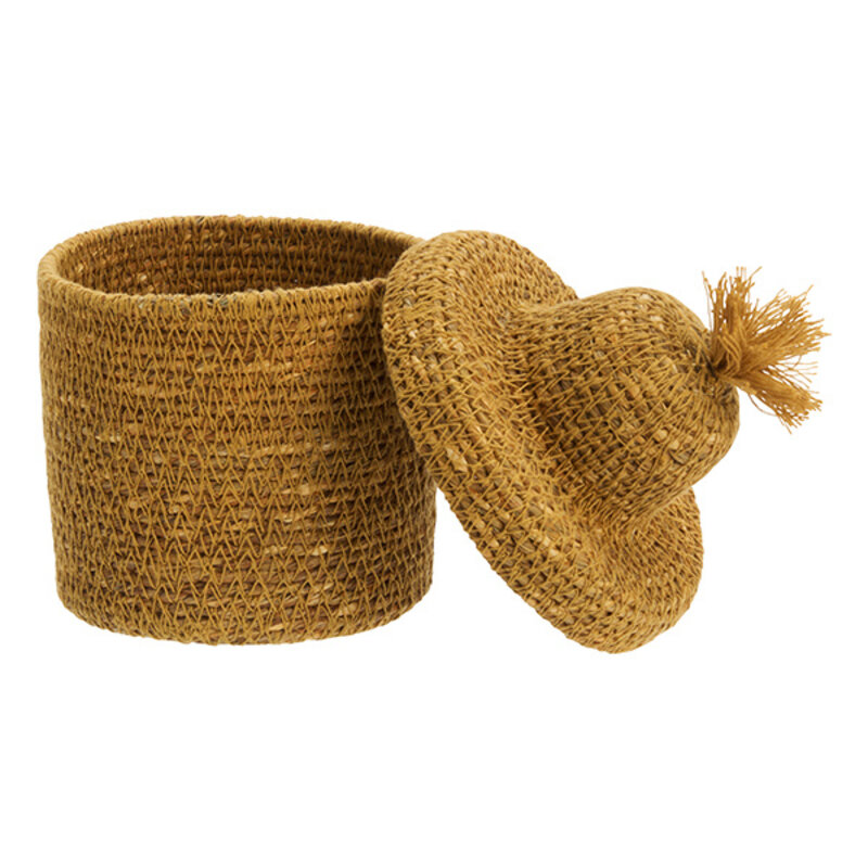 Madam Stoltz-collectie Seagrass basket w/ lid Yellow
