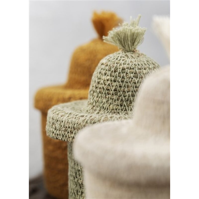 Madam Stoltz-collectie Seagrass basket w/ lid Green