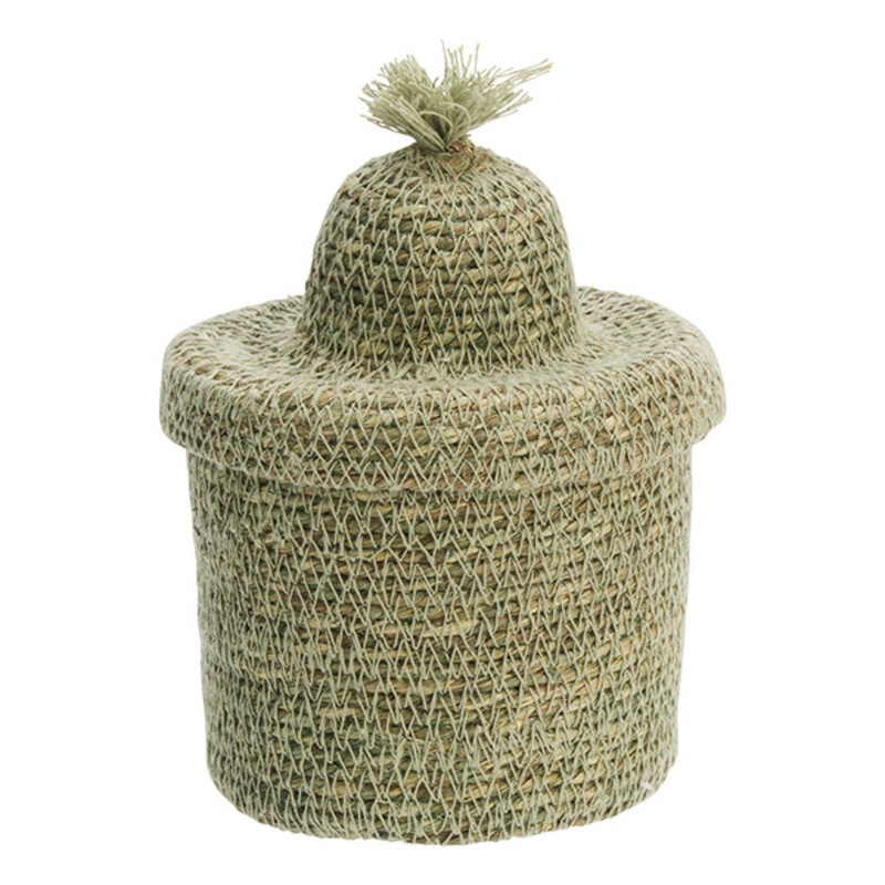 Madam Stoltz-collectie Seagrass basket w/ lid Green