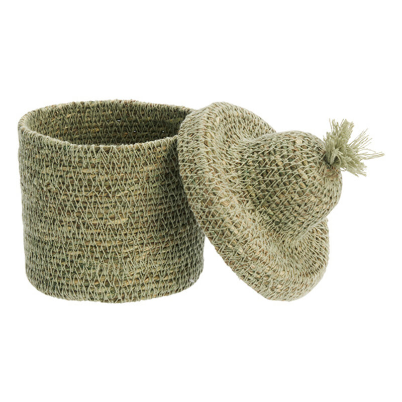 Madam Stoltz-collectie Zeegras mandje met deksel groen