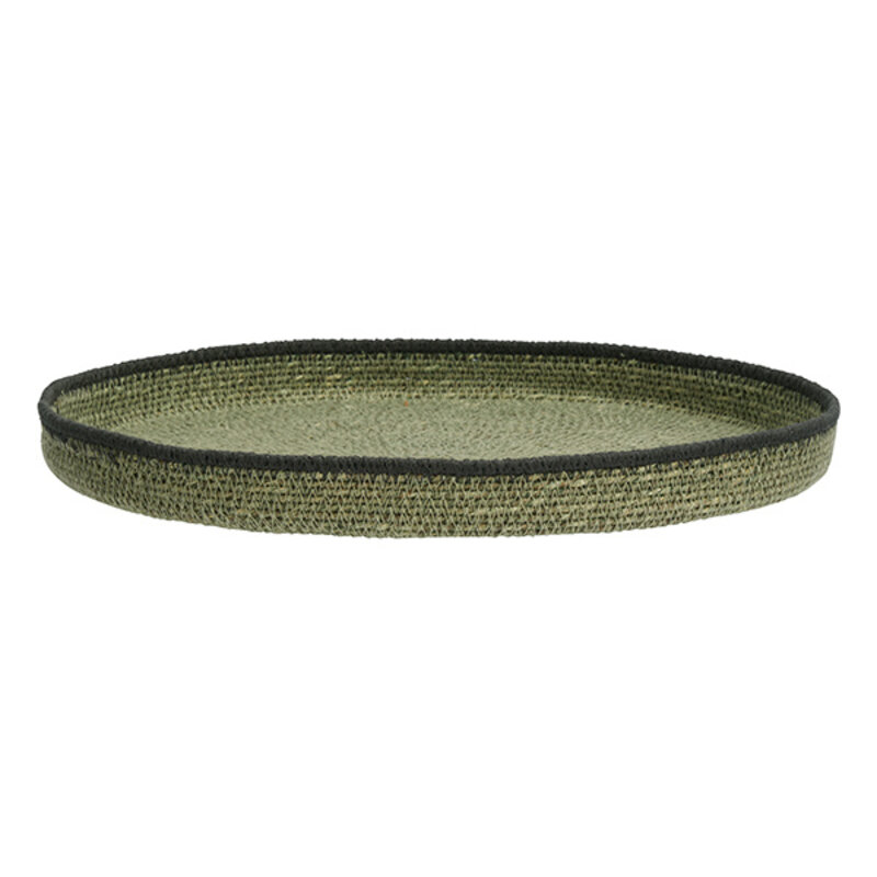 Madam Stoltz-collectie Round seagrass tray Green, black