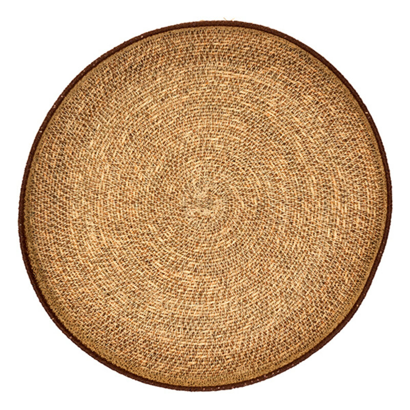Madam Stoltz-collectie Round seagrass tray Peach, brown