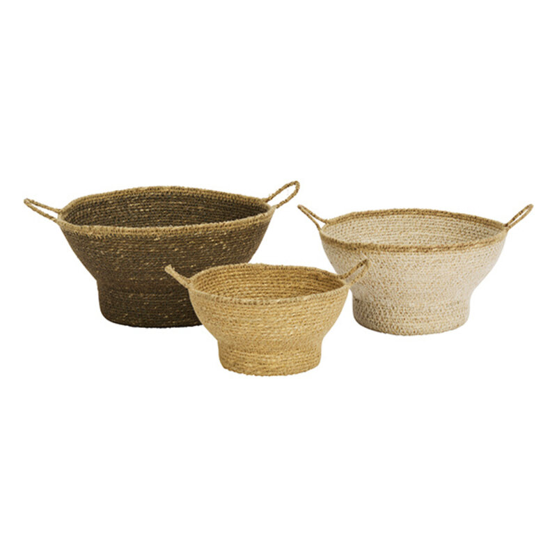 Madam Stoltz-collectie Ronde manden met handvatten taupe wit naturel