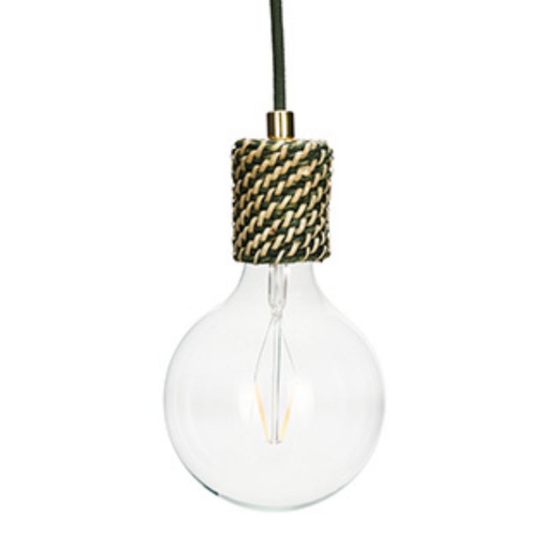 Madam Stoltz-collectie Seagrass bulb holder Green, natural, brass