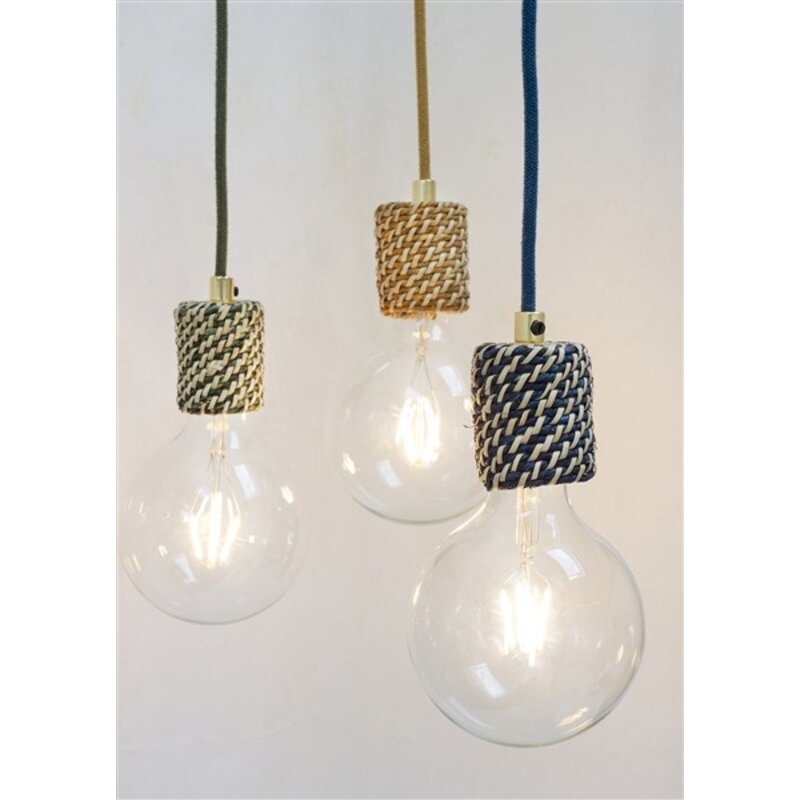 Madam Stoltz-collectie Seagrass bulb holder Blue, natural, brass