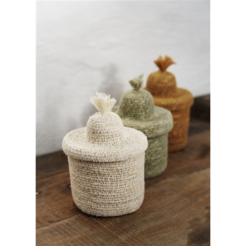 Madam Stoltz-collectie Seagrass basket w/ lid White