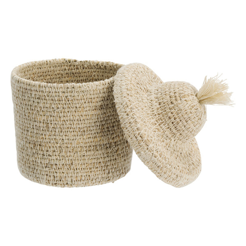 Madam Stoltz-collectie Seagrass basket w/ lid White