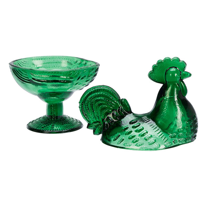 Madam Stoltz-collectie Glazen schaal kip donkergroen