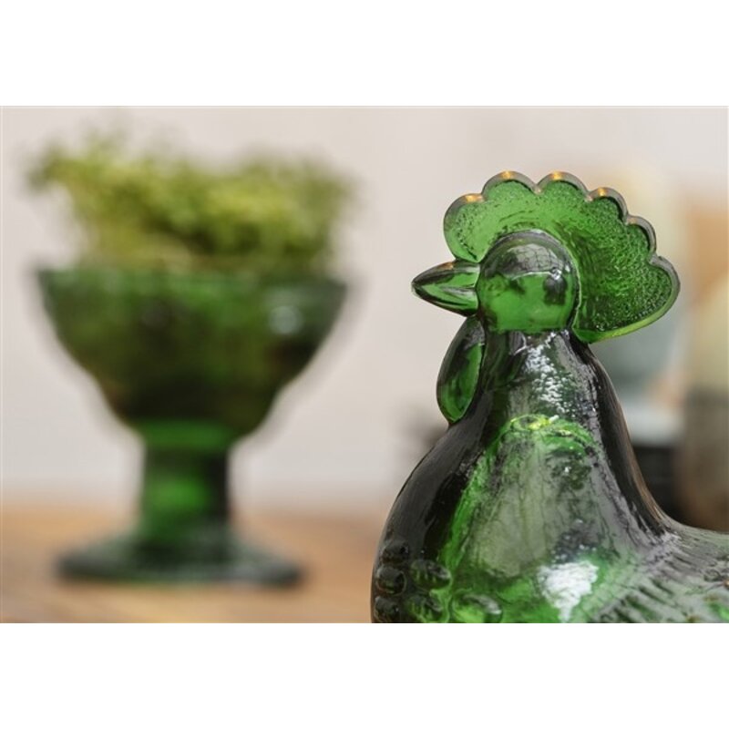Madam Stoltz-collectie Glass hen bowl Dark green