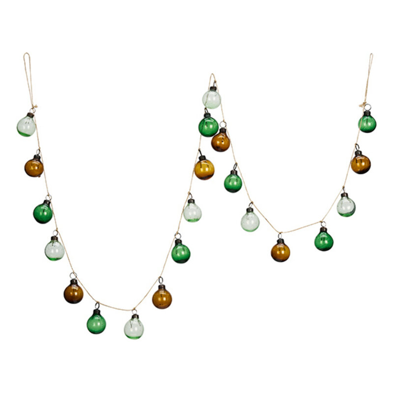 Madam Stoltz-collectie Garland w/ recycled glass balls Green, brown, light green