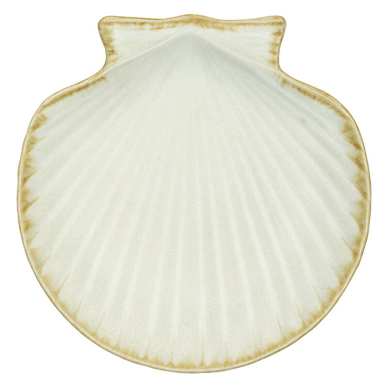 Madam Stoltz-collectie Schaal van aardewerk met zeeschelpen gebroken wit