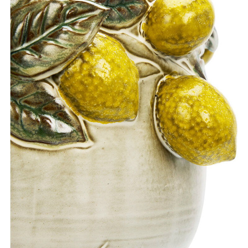 Madam Stoltz-collectie Stoneware flower pot Off white, yellow, green