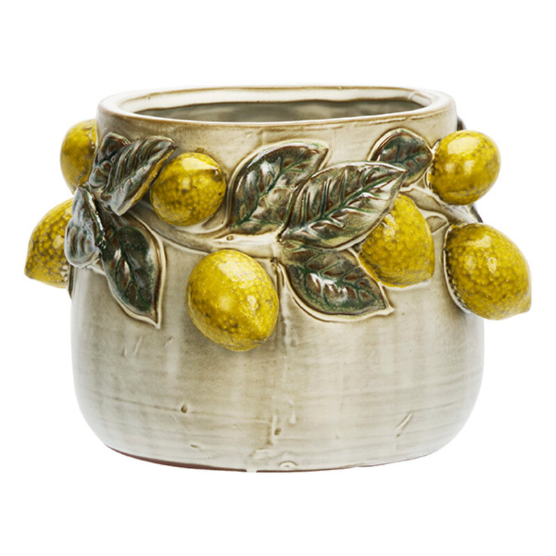 Madam Stoltz-collectie Bloempot van aardewerk gebroken wit geel groen