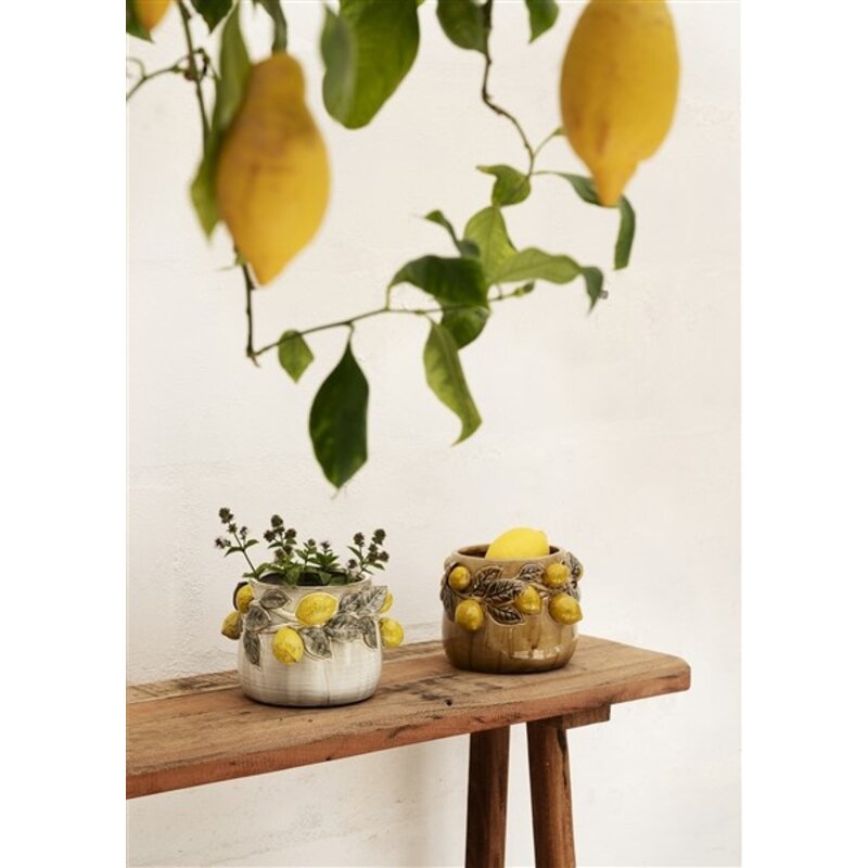 Madam Stoltz-collectie Stoneware flower pot Beige, yellow, brown