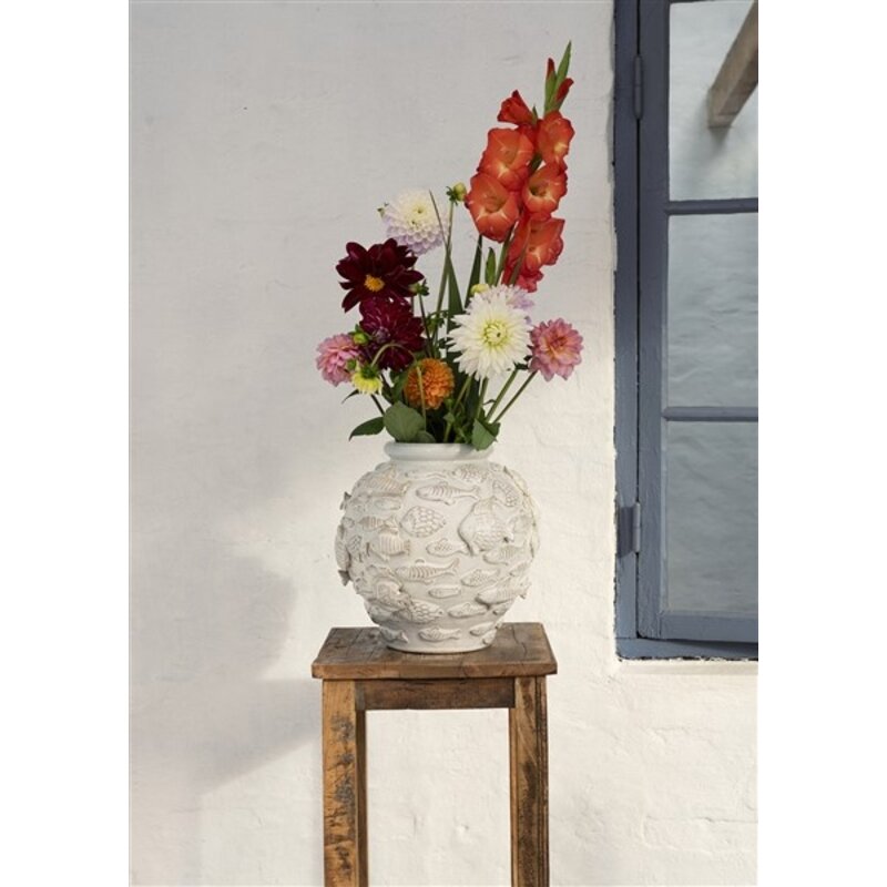 Madam Stoltz-collectie Vaas van aardewerk met vis gebroken wit