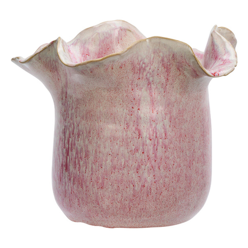 Madam Stoltz-collectie Stoneware flower pot Pink, off white