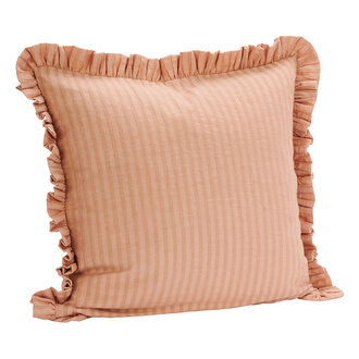 Madam Stoltz Kussenhoes met ruches Perzikroze