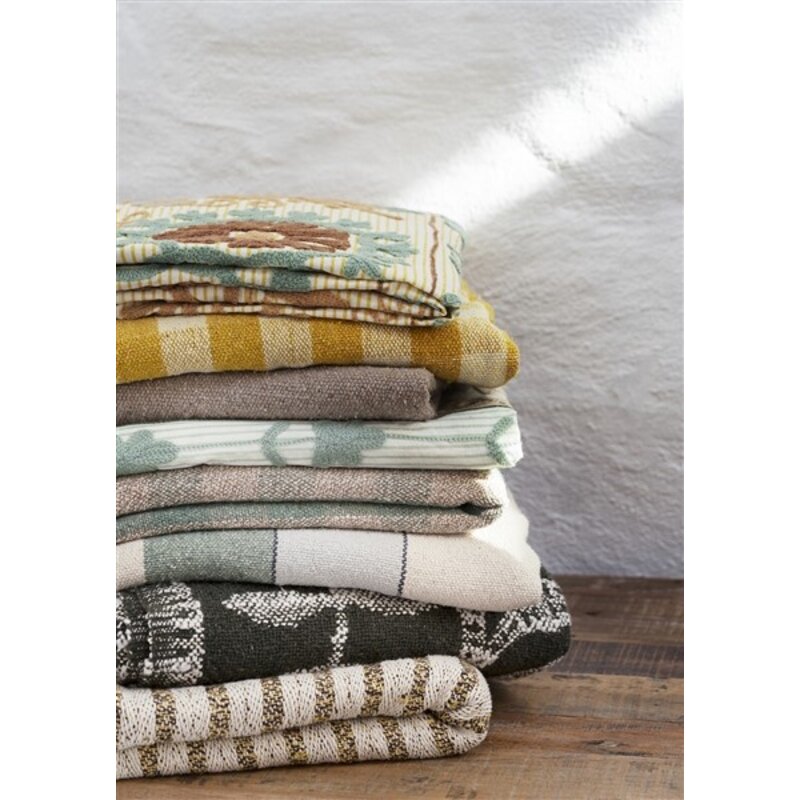Madam Stoltz-collectie Recycled cotton throw Off white, green, light grey, black