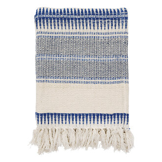 Madam Stoltz Recycled cotton throw Blue, off white, grey
