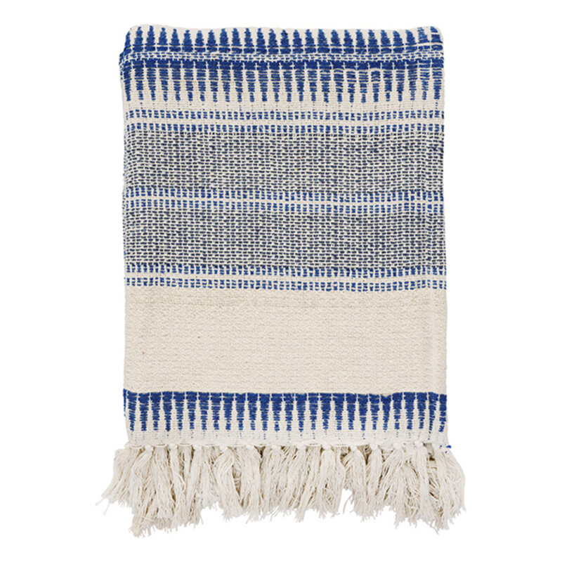 Madam Stoltz-collectie Recycled cotton throw Blue, off white, grey