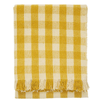 Madam Stoltz plaid van gerecycled katoen: geel crème