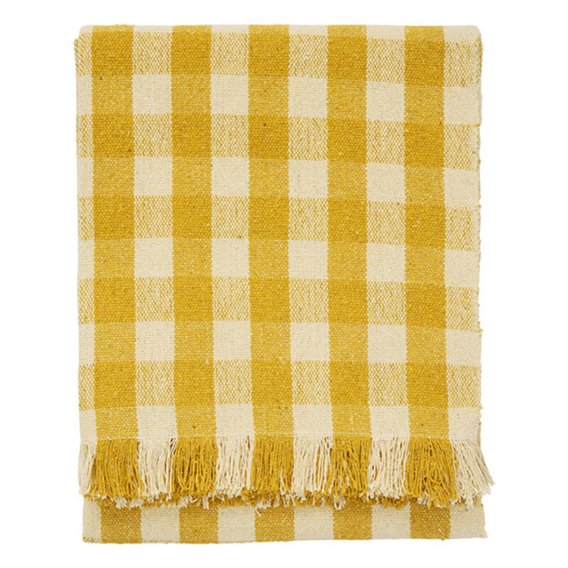 Madam Stoltz-collectie Recycled cotton throw Yellow, cream