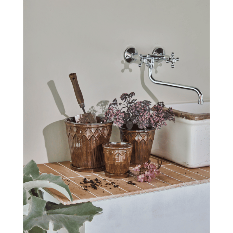 House Doctor-collectie Bloempotten - set v. 3 - Cora Bruin