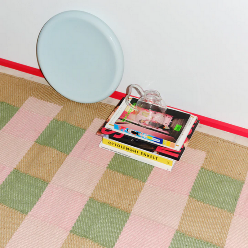 MATIAS MOELLENBACH Jute vloerkleed ruit roze, groen, naturel