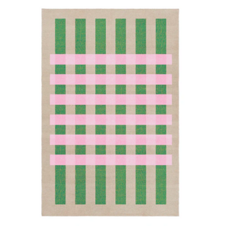 MATIAS MOELLENBACH Jute vloerkleed ruit roze, groen, naturel