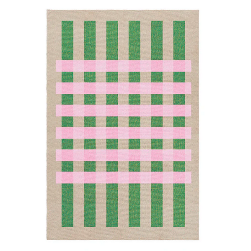 MATIAS MOELLENBACH Jute vloerkleed ruit roze, groen, naturel