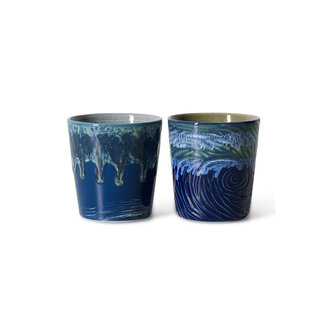 HKLIVING 70s ceramics: Van Gogh coffee mugs, starry night (set of 2)