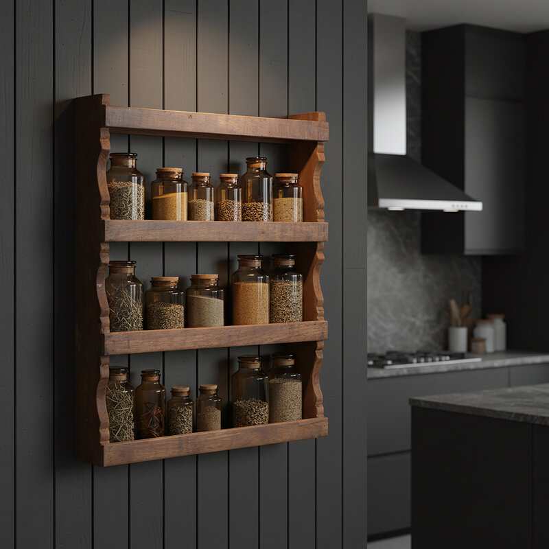 Raw Materials-collectie Factory Spice Rack - FSC Recycled Wood - 48.5x10x58 cm