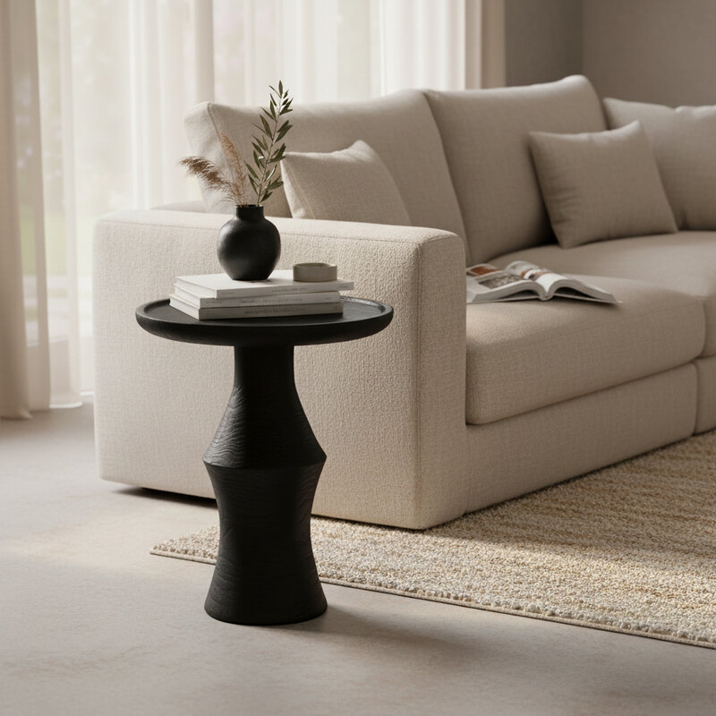 Raw Materials-collectie Nero teakhouten bijzettafel Twilight - zwart