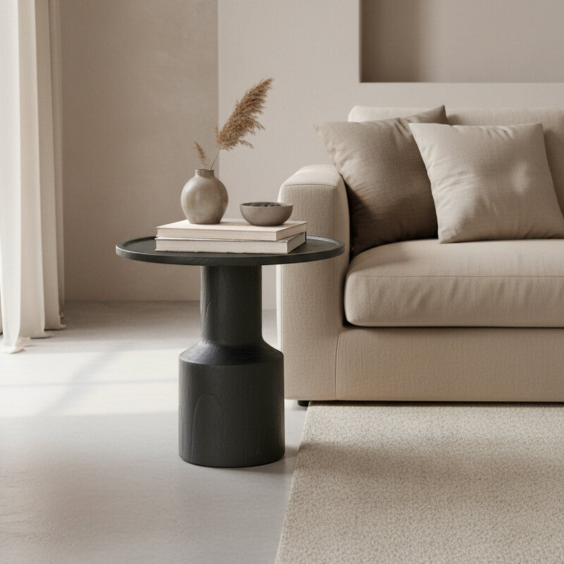 Raw Materials-collectie Nero teakhouten bijzettafel Midnight - zwart