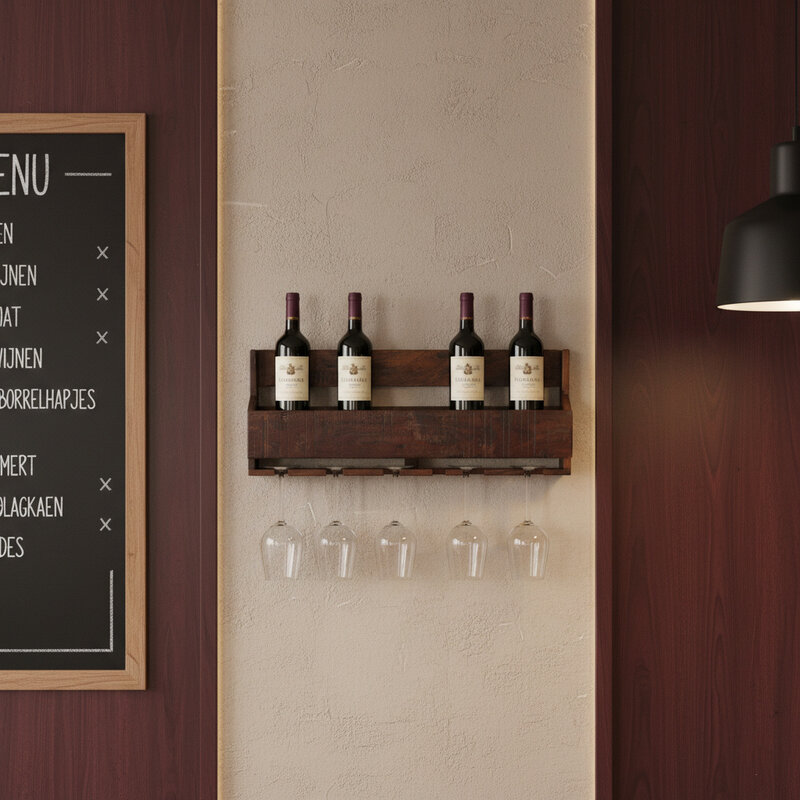 Raw Materials-collectie Factory Hanging Wine Rack - FSC Recycled Wood - 12x60x28 cm