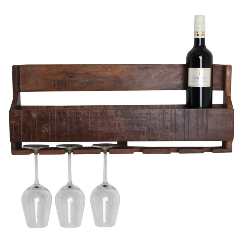 Raw Materials-collectie Factory Hanging Wine Rack - FSC Recycled Wood - 12x60x28 cm