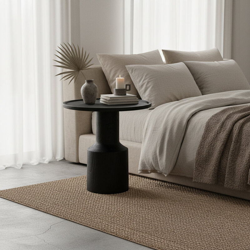 Raw Materials-collectie Nero teakhouten bijzettafel Midnight - zwart