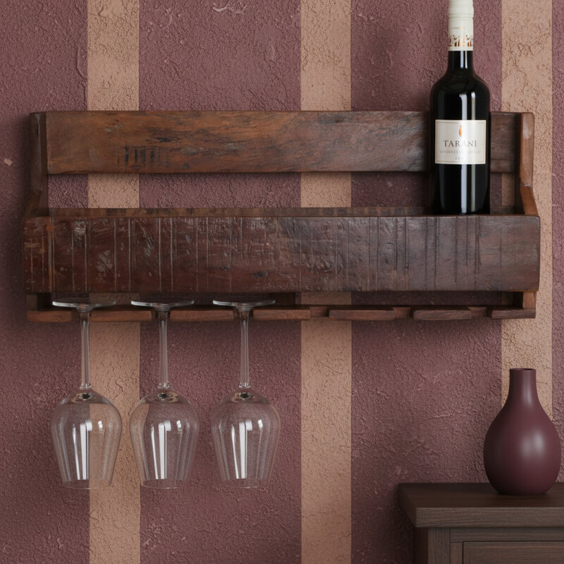 Raw Materials-collectie Factory hangend wijnrek - FSC-gerecycled hout - 12x60x28 cm