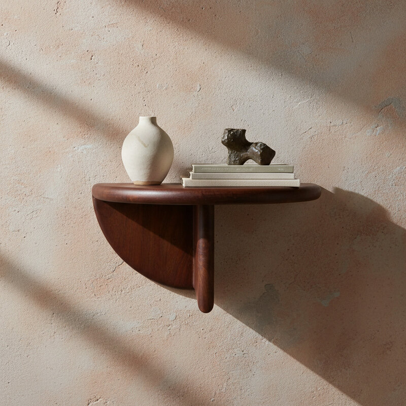 Raw Materials-collectie Round bullnose mango wood wall shelf