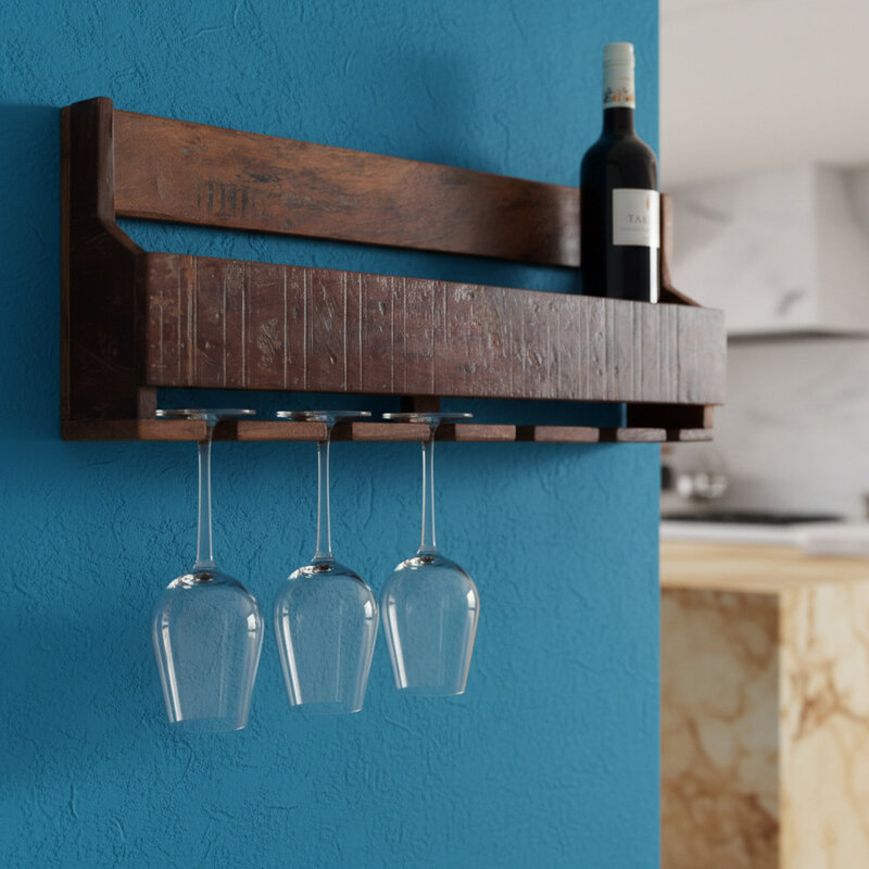 Raw Materials-collectie Factory hangend wijnrek - FSC-gerecycled hout - 12x60x28 cm