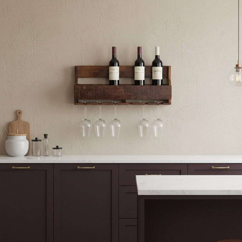 Raw Materials-collectie Factory Hanging Wine Rack - FSC Recycled Wood - 12x60x28 cm