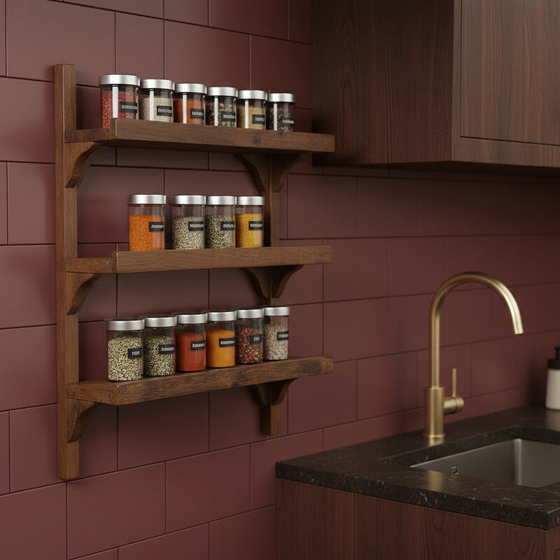 Raw Materials-collectie Factory Kitchen Shelf - FSC Recycled Wood - 50x16x64 cm