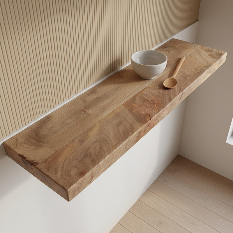 Raw Materials-collectie Mango Wood Floating Wall Shelf - 80x18x3.8 cm