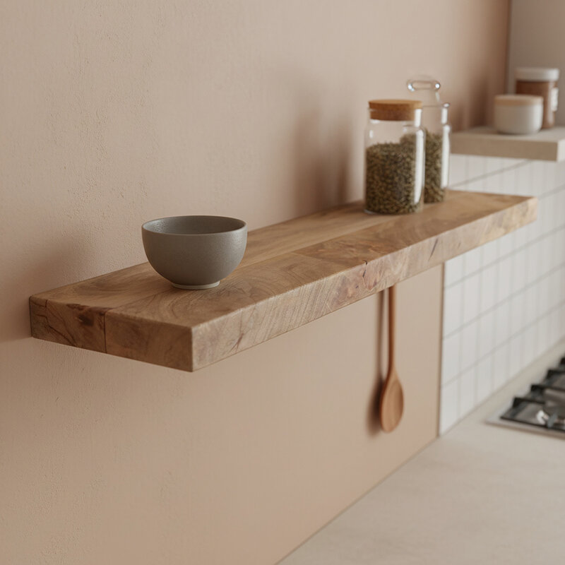 Raw Materials-collectie Mango Wood Floating Wall Shelf - 80x18x3.8 cm