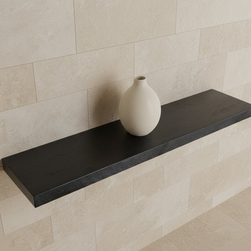 Raw Materials-collectie Zwart zwevende wandplank - FSC-gerecycled hout - 80x18x3,8 cm