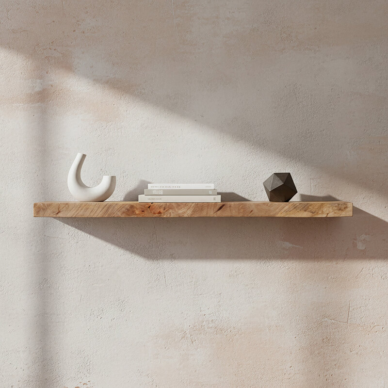 Raw Materials-collectie Mango Wood Floating Wall Shelf - 80x18x3.8 cm